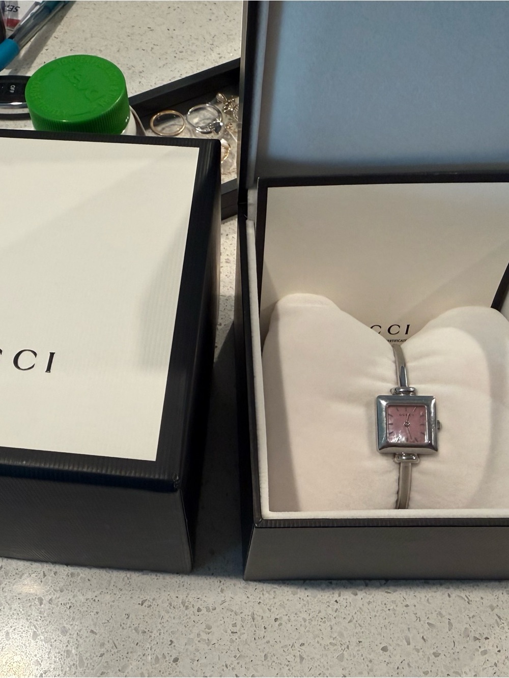 Gucci Silver Bangle Watch with Pink Dial